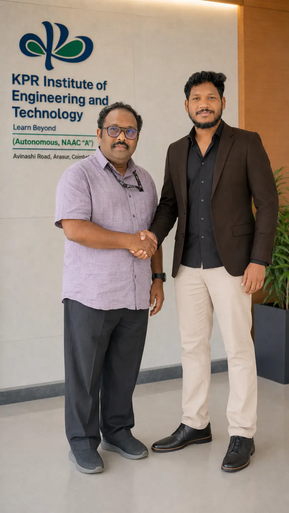Handshake with college management at KPR Institute of Engineering and Technology
